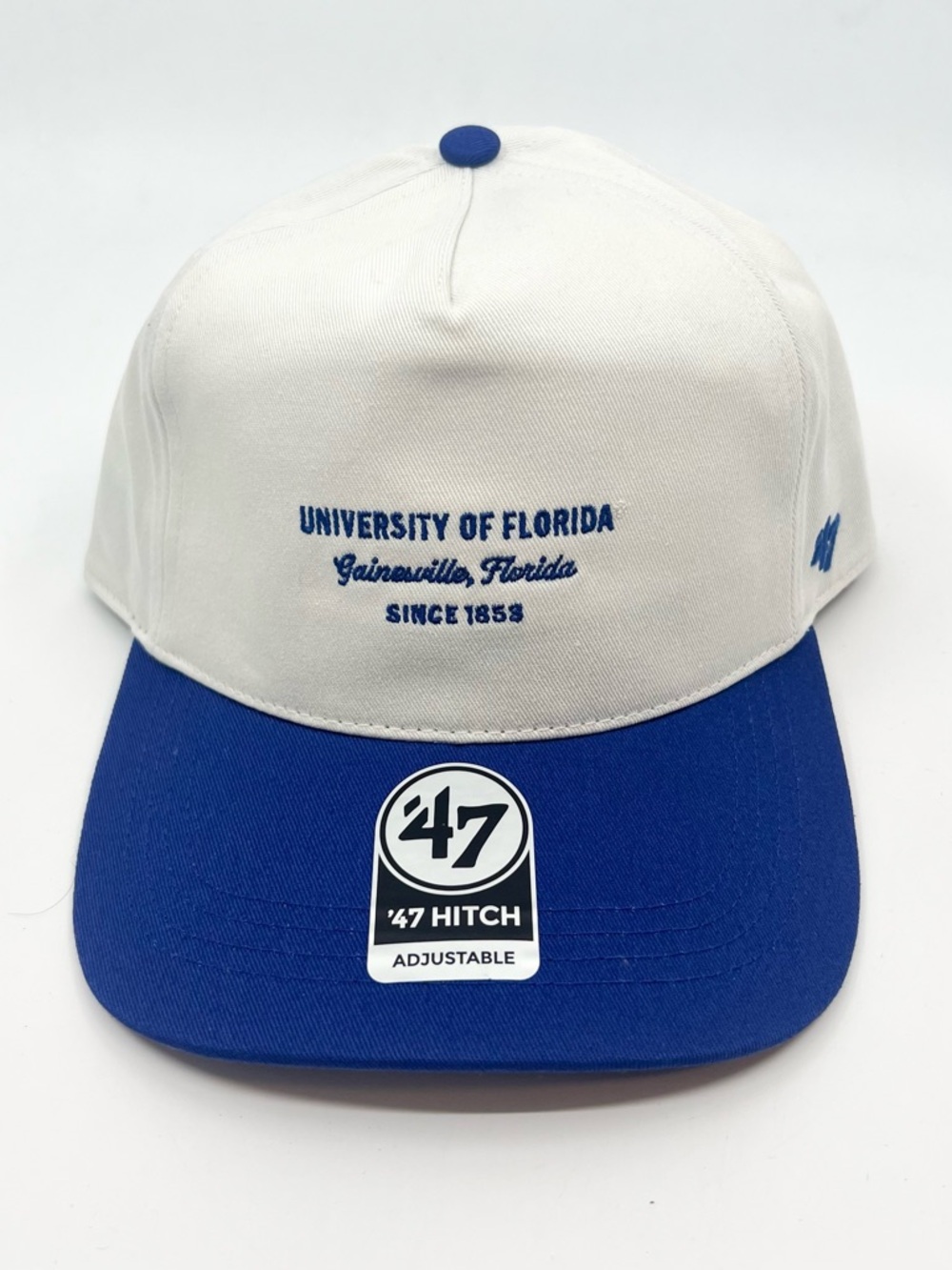 Florida Gators ‘47 Brand Hitch White/Blue Snapback Hat Micro Spellout BRAND NEW